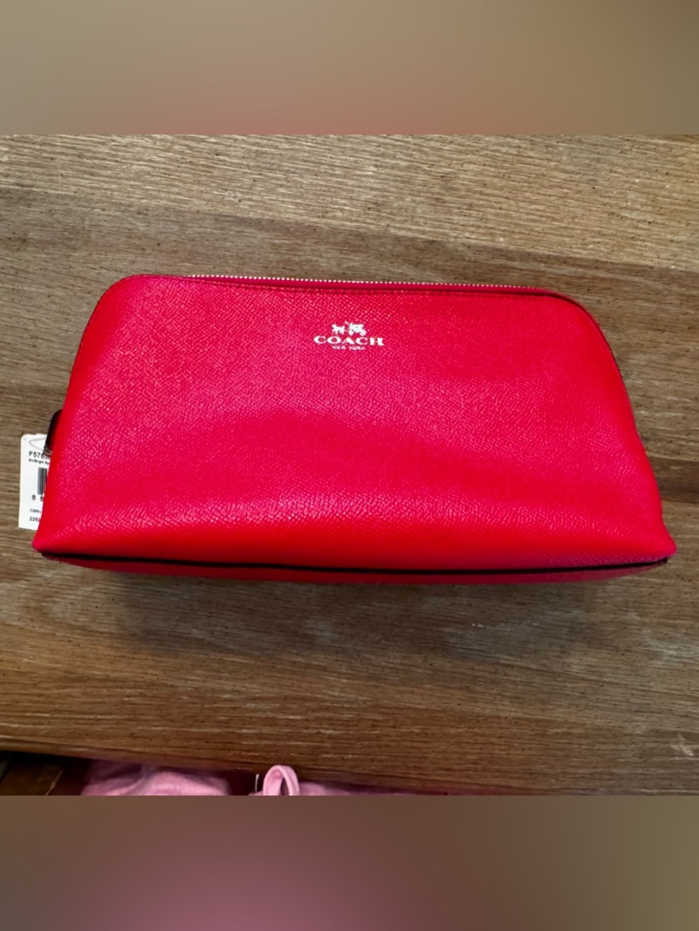 NWT Coach Cosmetic Case 22 Crossgrain Leather Bright Red Makeup Bag F57856